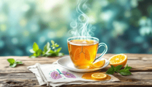 Hot cup of tea served on a table