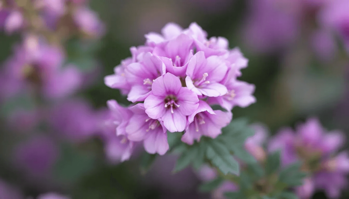A close-up view showcases delicate heather flowers, characterized by their bell-shaped structure and clustered arrangement, featuring shades of purple and mauve. These hardy plants thrive in acidic soils and are often found in rock gardens, attracting nectar-loving insects during the late summer blooming season.