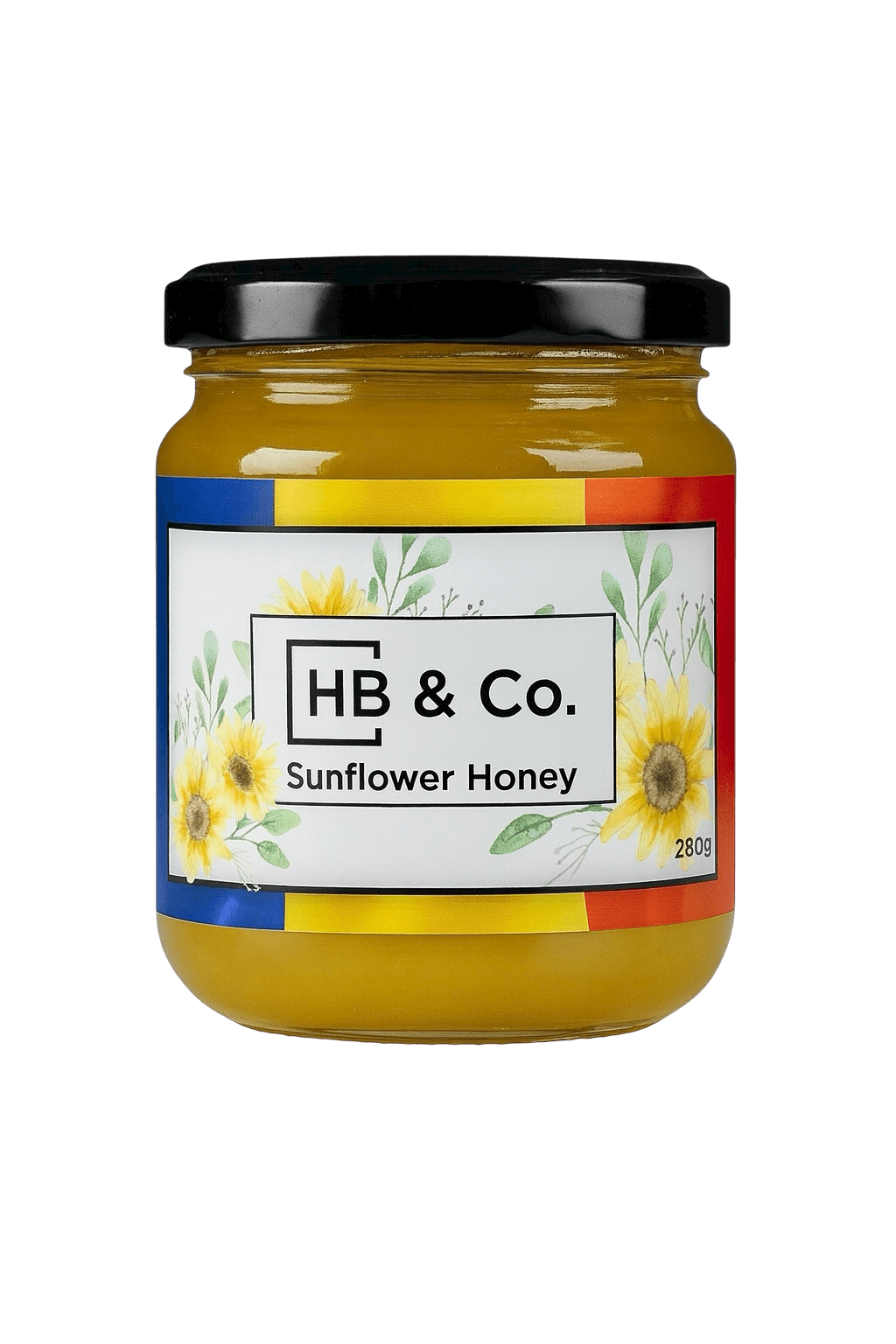 HoneyBee & Co. Sunflower Honey jar with sunflower label design