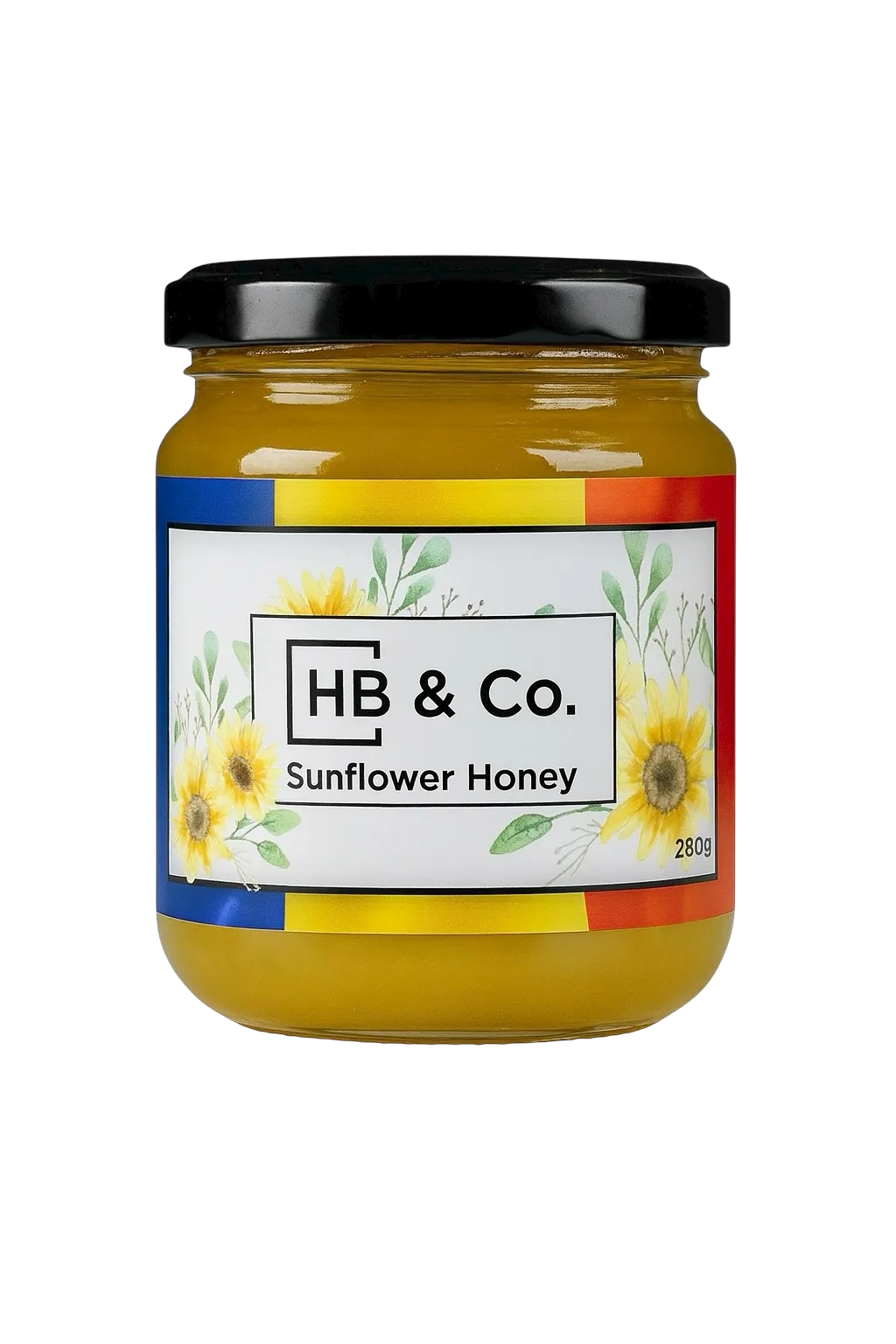 HoneyBee & Co. Sunflower Honey jar with sunflower label design