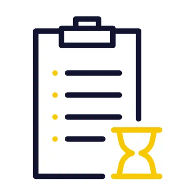 Time Management Icon Clipboard with hourglass icon.