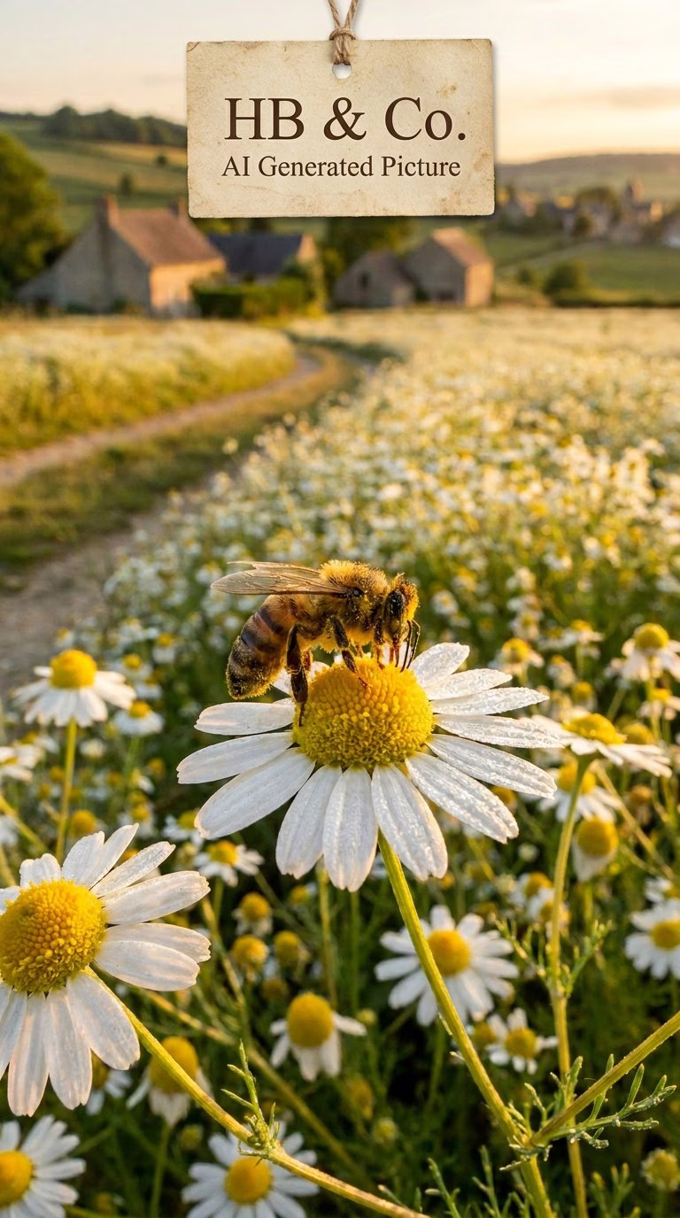 Abeille domestique butinant une fleur de camomille dans une prairie Transylvanian